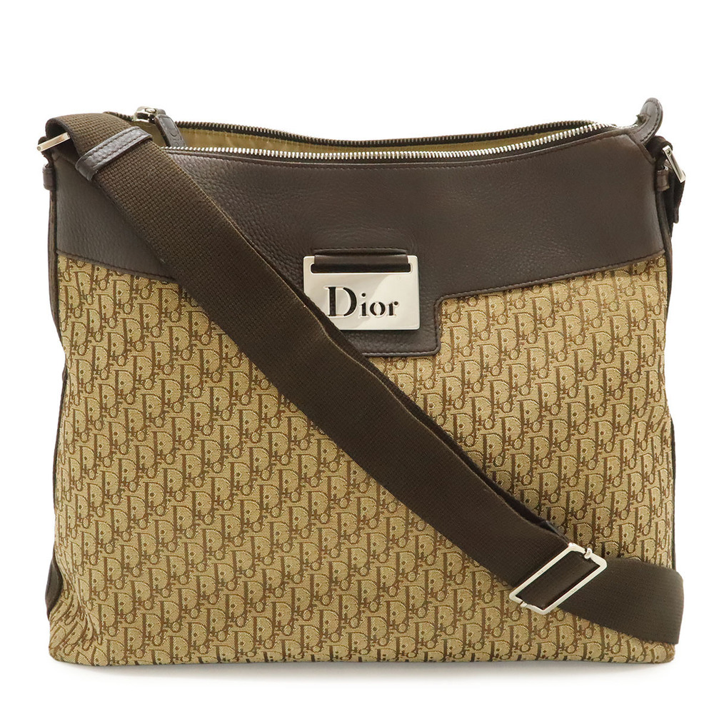 Christian Dior Trotter Crossbody Bag Jacquard Canvas Leather Brown